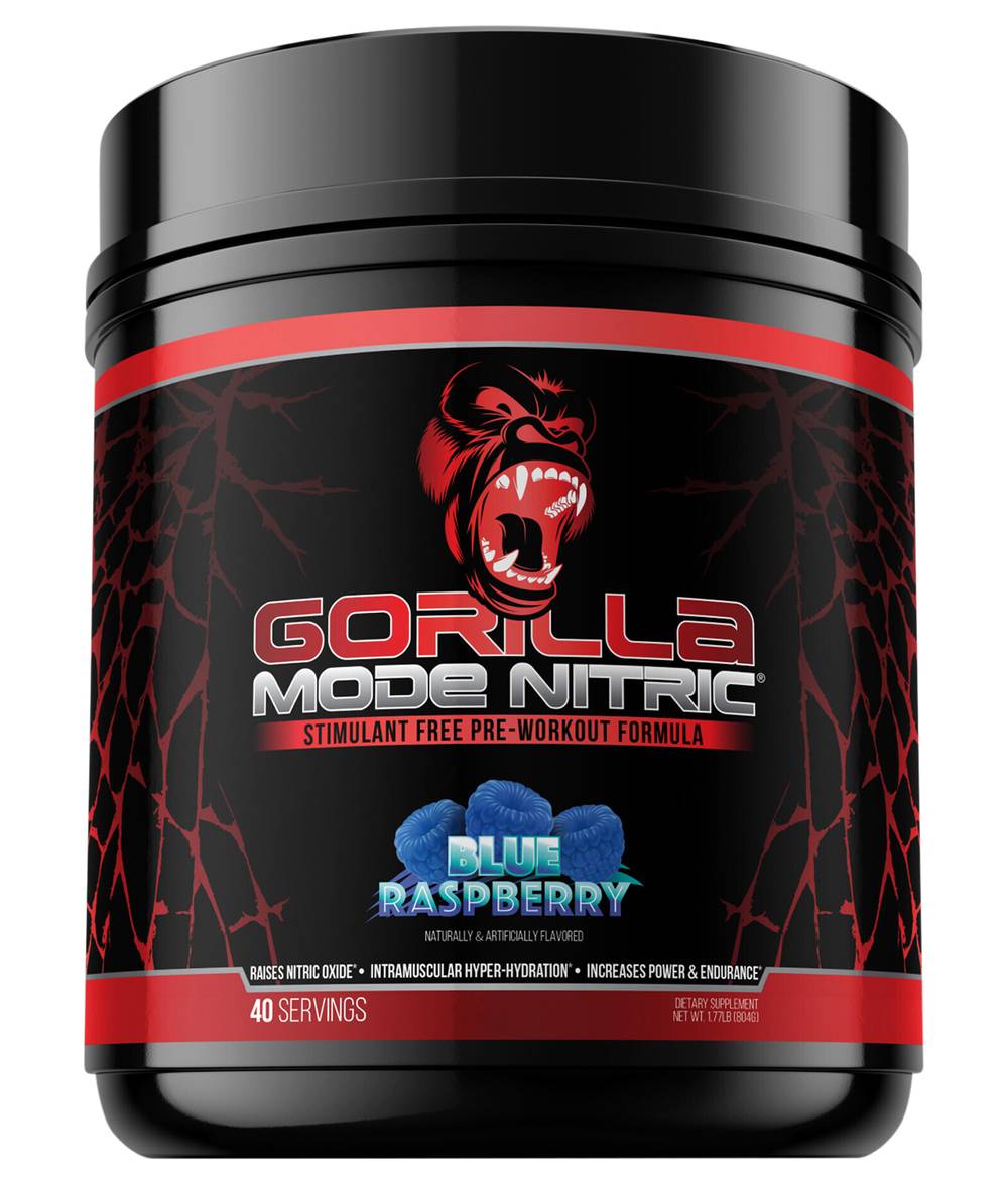 Gorilla Mind Stimulant Free Pre-Workout Formula, Blue Raspberry (1.77 lbs)