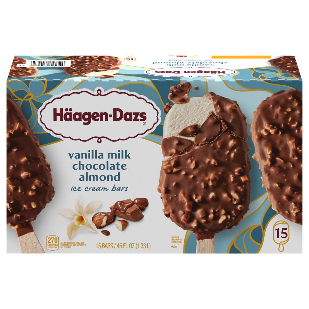 Häagen-Dazs Vanilla Milk Chocolate Almond Ice Cream Bars (45 fl oz, 15 ct)