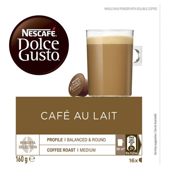 Nescafe Dolce Gusto Cafe Au Lait Coffee Capsules 16 pack 160g