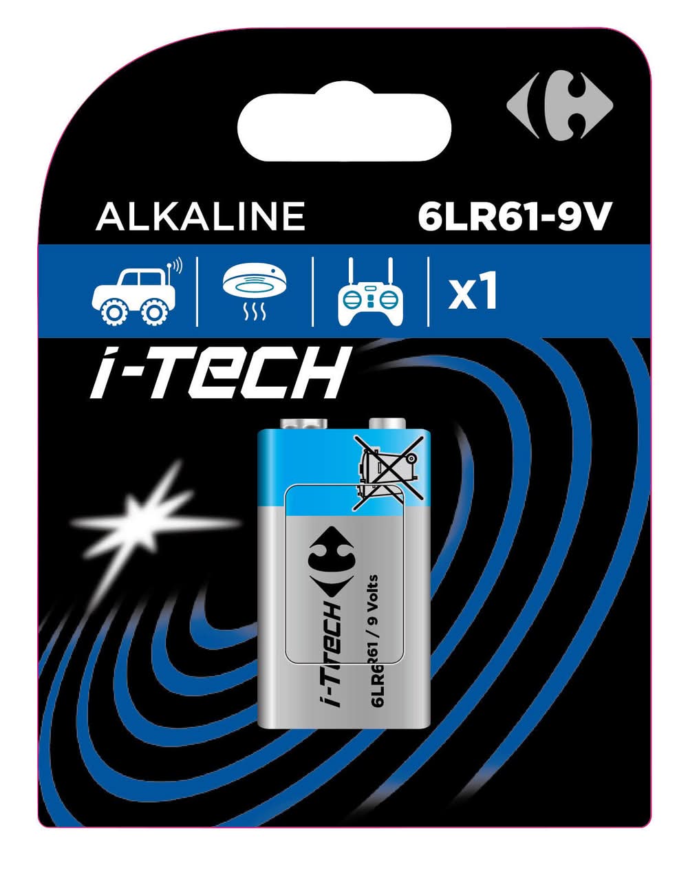 Carrefour - I-tech pile alcaline 6lr61, 9 v