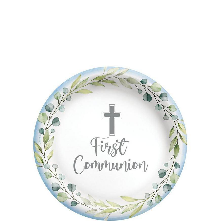 Blue My First Communion Paper Dessert Plates, 6.75in, 20ct