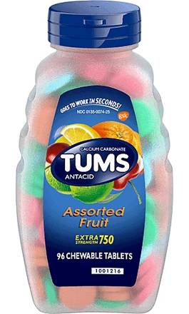 Tums Antacid, Extra Strength, 750, Chewable Tablets, Assorted Fruit