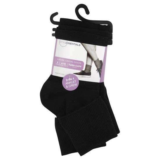 Style Essentials Turn Cuff Casual Anklet & Crew Socks (4-10)