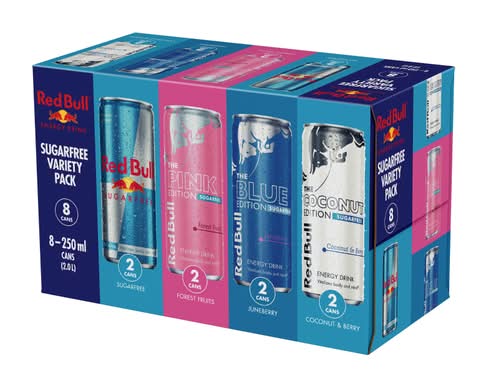 Red Bull Energy Drink Sugar Free Editions Variety Pack, 8 x 250ml