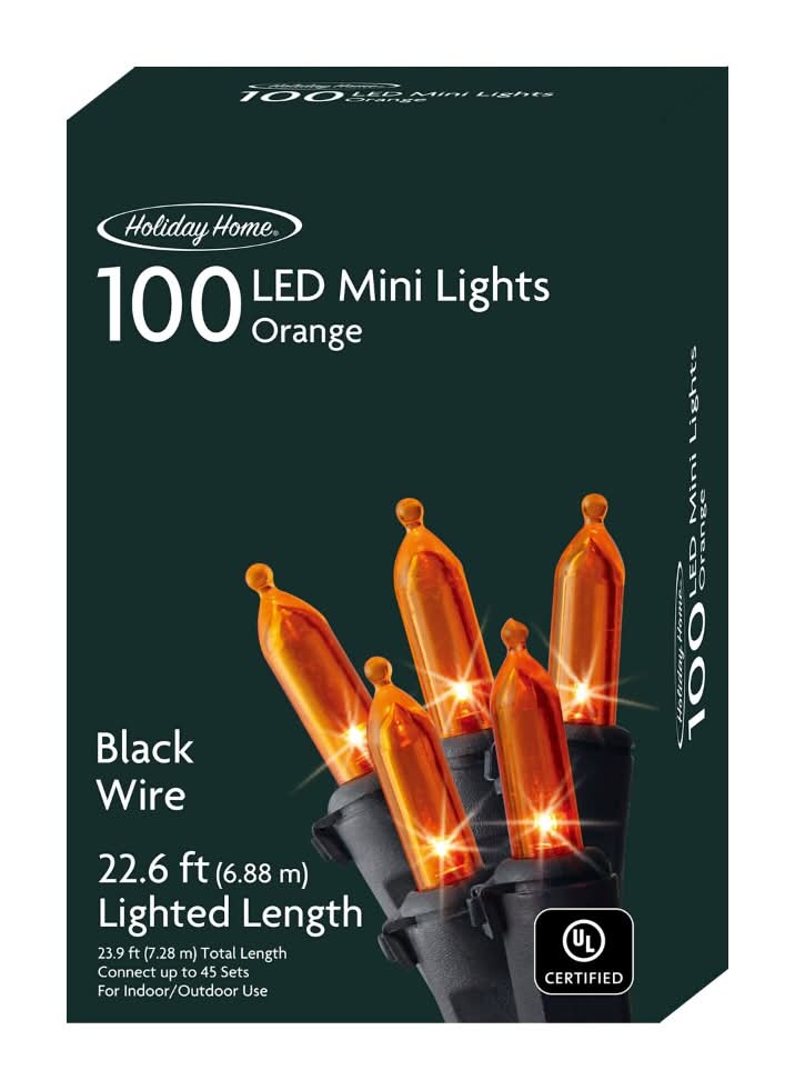 Holiday Home Led Mini String Lights, 22.6 ft, Orange (100 ct)