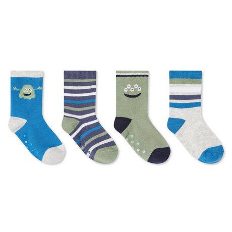 George Baby Boys'' Crew Socks with Grippers 4-Pack (Color: Multi, Size: 2-5)