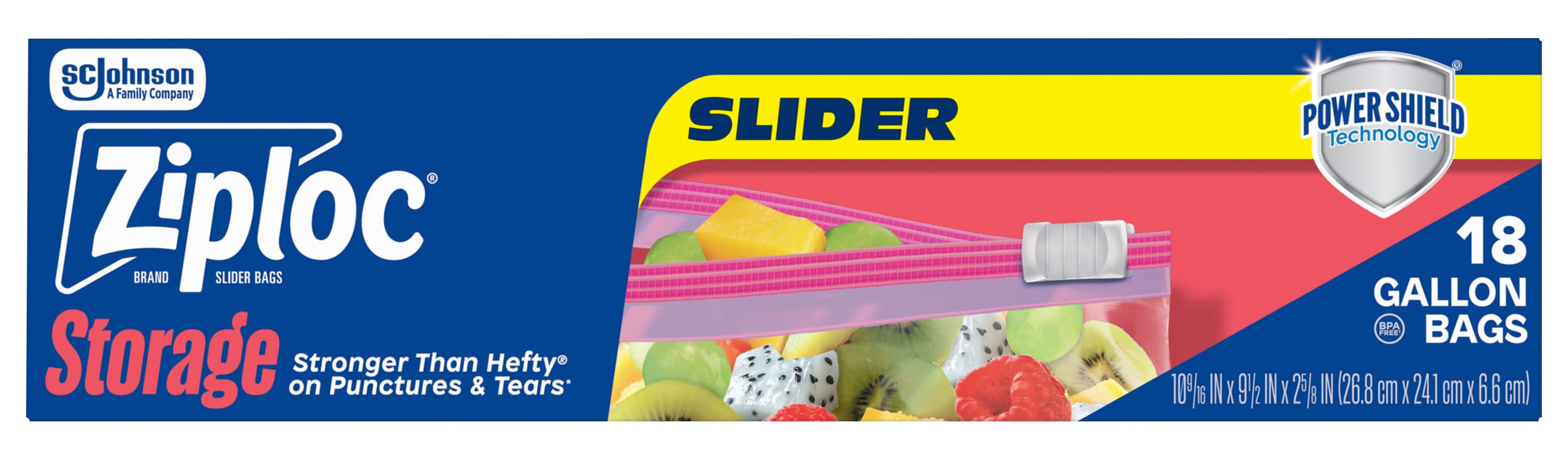 Ziploc Gallon Slider Food Storage Bag, 10.56x9.5x2.62 in (18 ct)