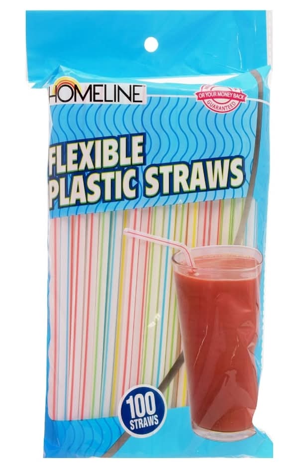 Homeline Flexible Plastic Straws, 100 ct.