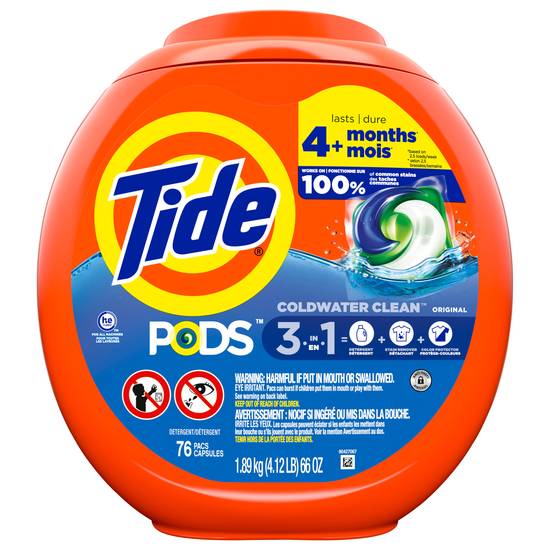 Tide Pods Capsules 3 in 1 Original Coldwater Clean Detergent (76 ct)