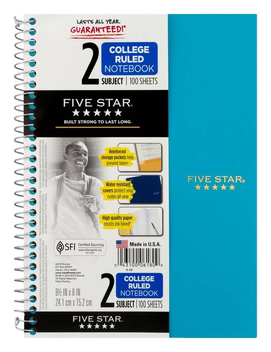 Five Star 2 Subject College Ruled Notebook (100 sheets)