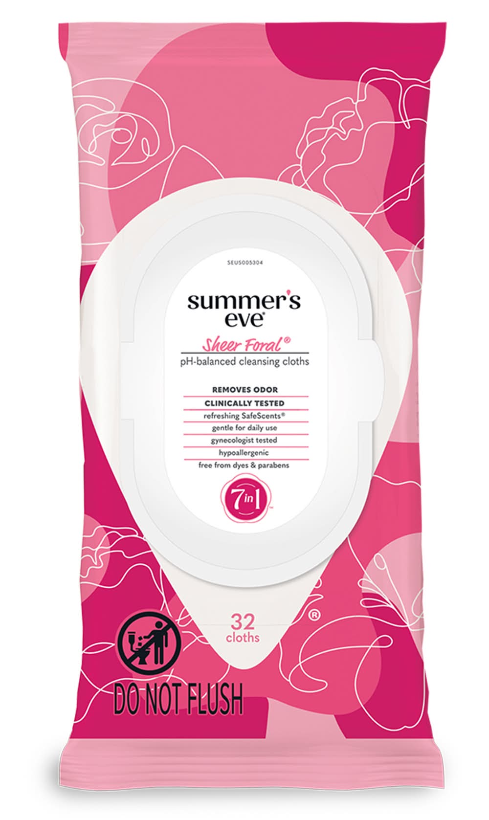 Summer's Eve 7 In 1 Ph-Balanced Cleansing Cloths, Sheer Floral (32 ct)