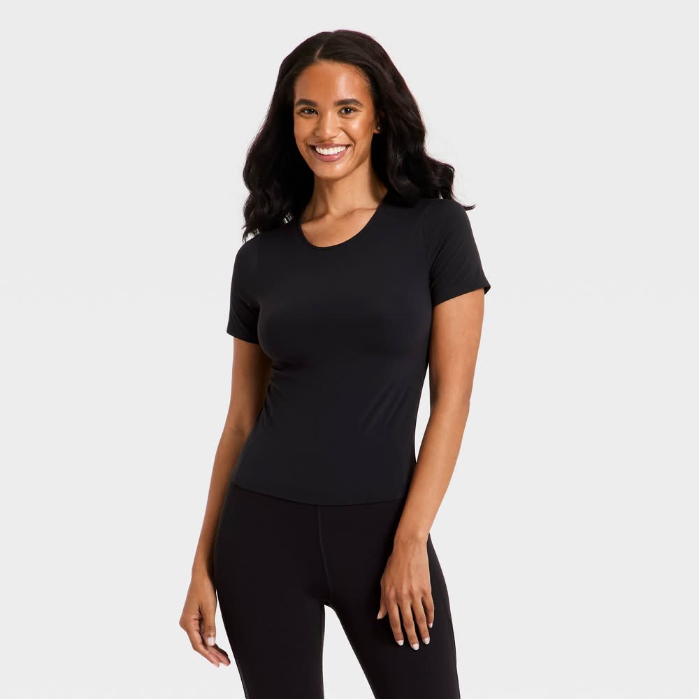 All In Motion Everyday Soft Cropped Short Sleeve T-Shirt, Women, XL, Black