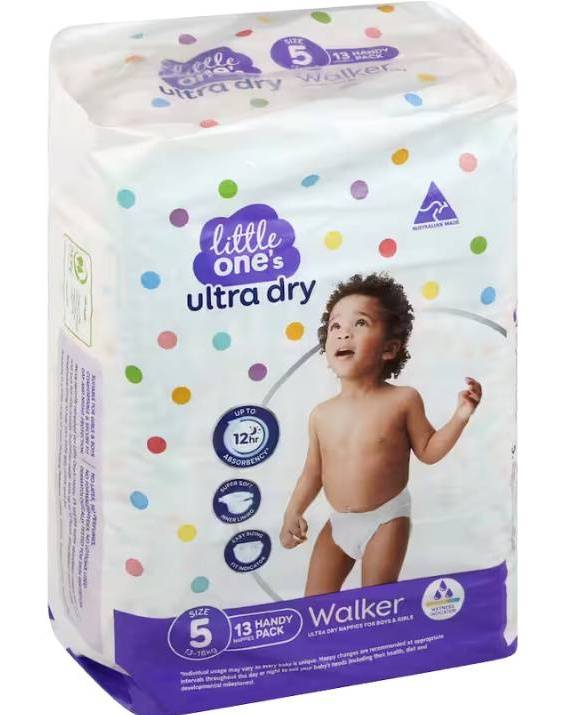 Little Ones 13pk Ultra Dry Nappies Walker Size 5