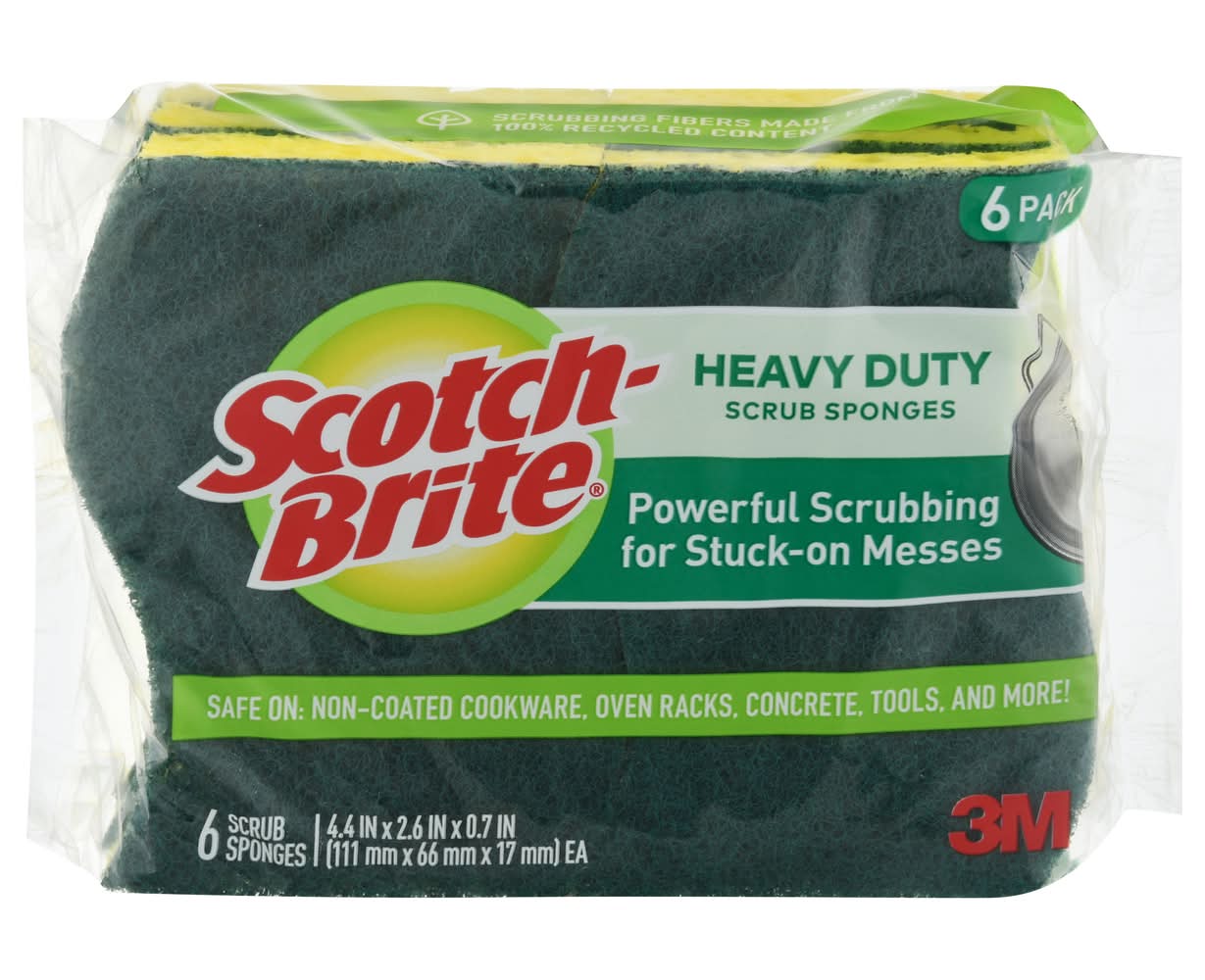 Scotch-Brite Heavy Duty Scrub Sponges, 4.4x2.6x0.7 in (6 oz, 6 ct)