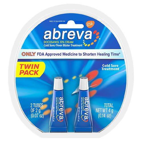 Abreva Cold Sore Treatment Docosanol 10% Cream - 0.07 oz x 2 pack