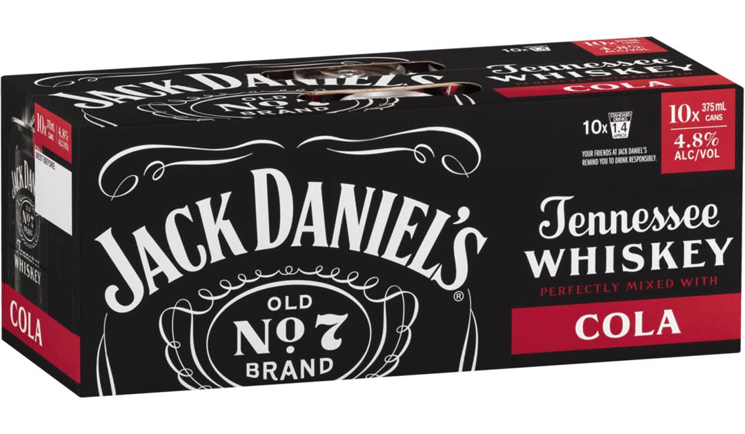 Jack Daniels Whiskey & Cola Can 10x375ml