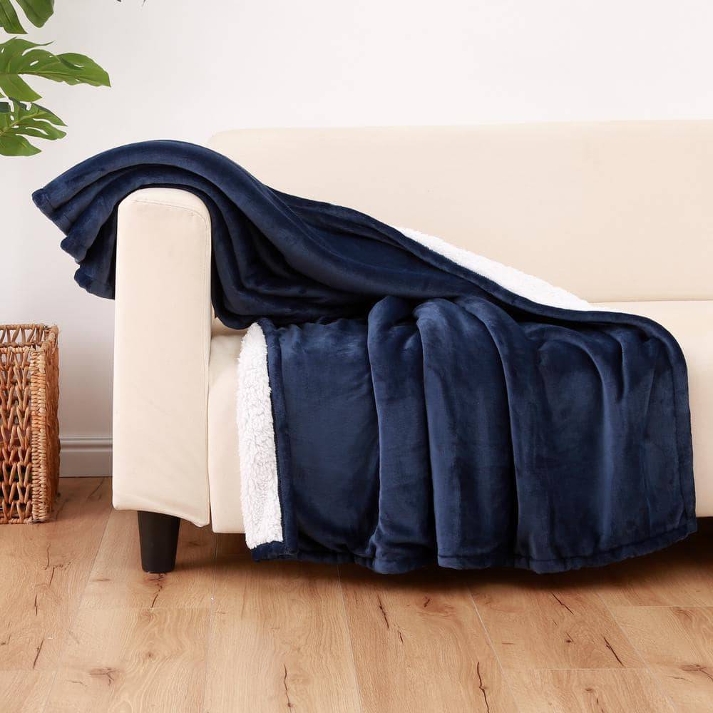 Home Decorators Collection Sherpa Throw Blanket, Midnight