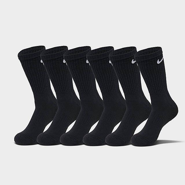 Nike Everyday Cushioned Training Crew Socks, Large, Black/White (6 ct)