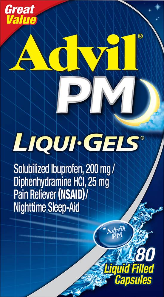 Advil Ibuprofen Liqui-Gels Pain Reliever Nighttime Sleep Aid Liquid Filled Capsules (80 ct)