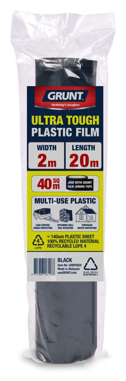 GRUNT 2m x 20m Black 140um Multi Use Plastic Film