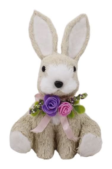 Destination Holiday · Conejo decorativo de pascua con collar floral, 12x11x18.5 cm