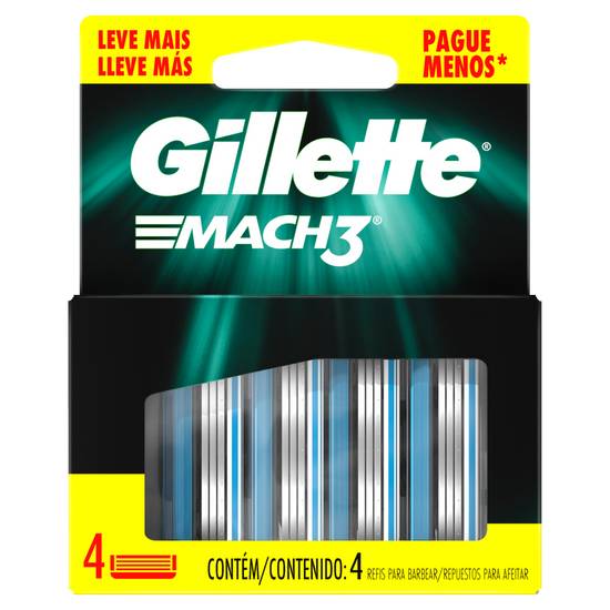 Gillette carga para aparelho de barbear mach3 (4 unidades)