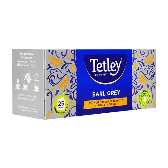 Tetley - Thé noir earl grey en sachets saveur bergamote (25 pièces, 50 g)