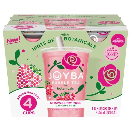 Joyba Strawberry Rose Bubble Tea (4 ct, 12 fl oz)