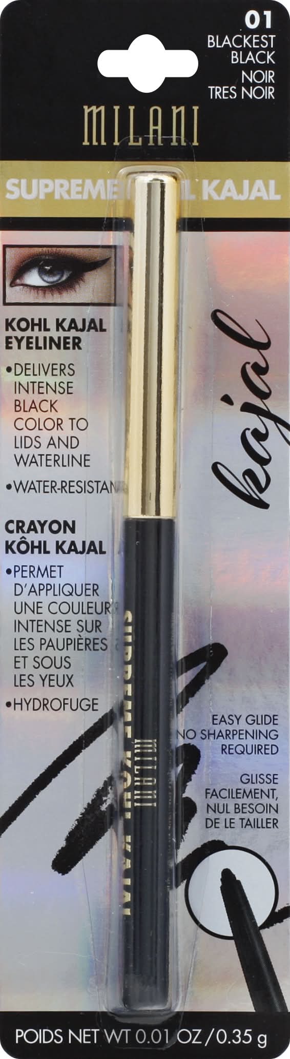 Milani 01 Blackest Black Kajal Eyeliner (0.1 oz)