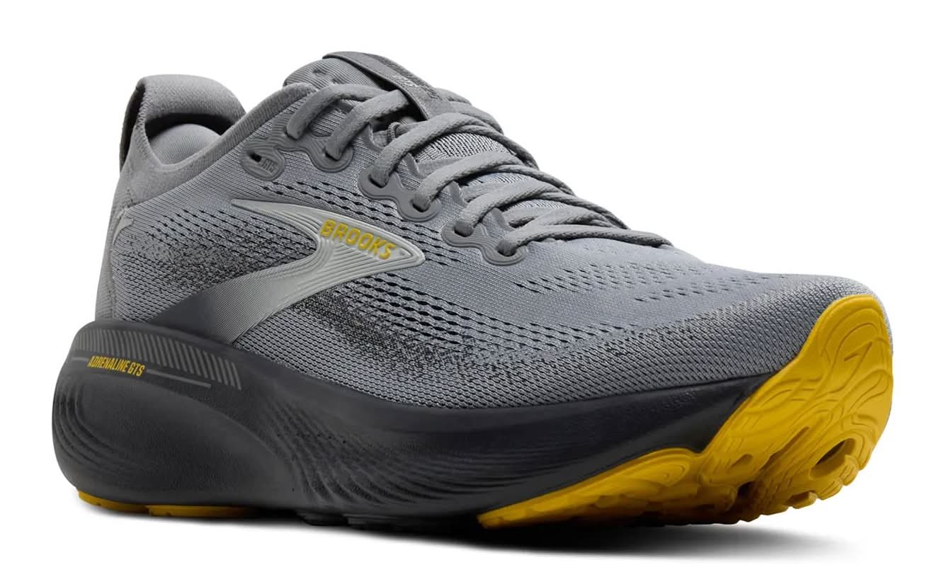 Brooks Adrenaline 25 Running Shoe - Men'S (Grey/Yellow Wide - 8.5)