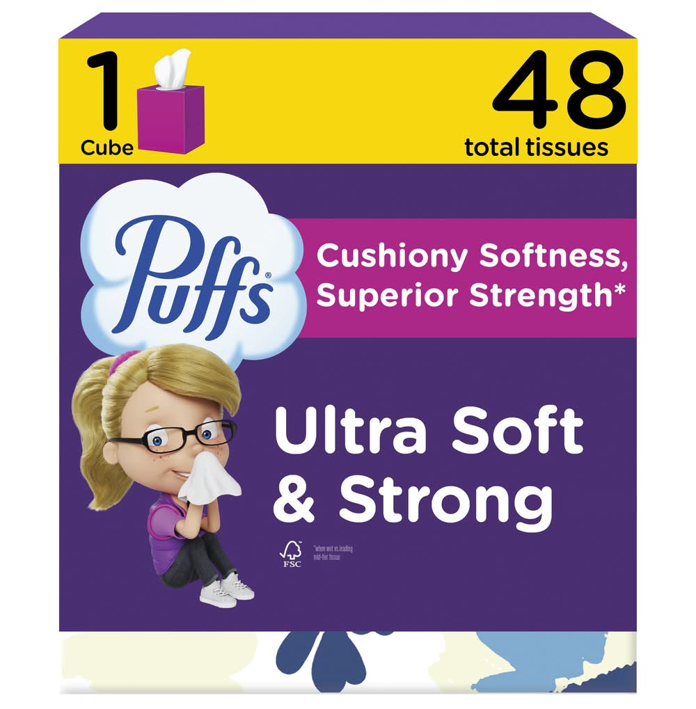 Puffs 2-Ply Ultra Soft Facial Tissues, 8.4x8.2 in (48 ct)