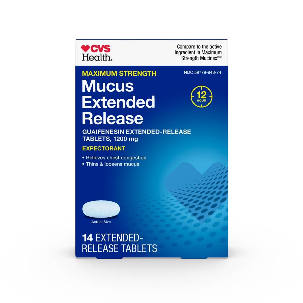 CVS Health 12HR Maximum Strength Mucus Extended Release Tablets, 14 CT