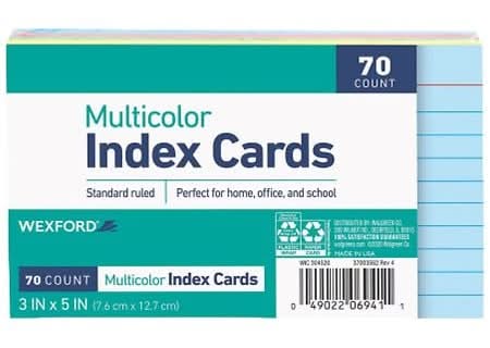 Wexford Index Cards, 3x5 in, Assorted (70 ct)
