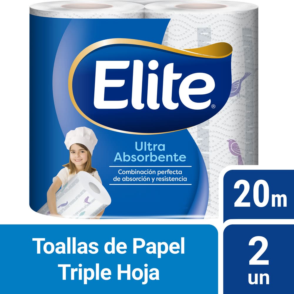 Elite · Ultra absorbente toallas de papel triple hoja - 20 m (2 un)