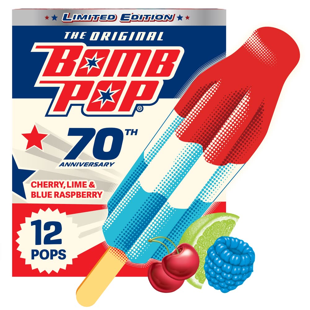 Bomb Pop Original Frozen Confection, Cherry-Lime-Blue Raspberry (21 fl oz, 12 ct)