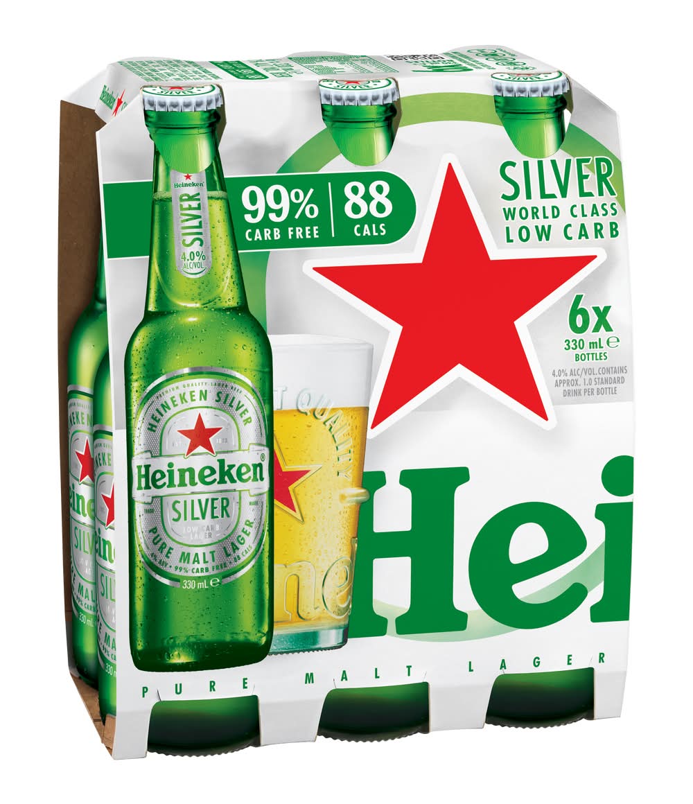 Heineken Silver Pure Malt Lager Beer (6 x 330mL)