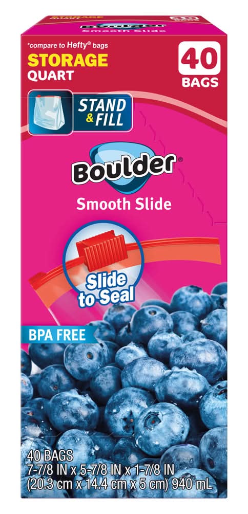 Boulder Canyon Smooth Slide Bpa Free Storage Bags Quart, 7 7/8x5 7/8x1 7/8 in (40 ct)