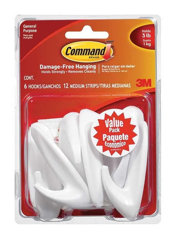 3M Command Medium Designer Hooks Value Pack, White, 6 Hooks, 12 Strips per Pack in White | Camping World