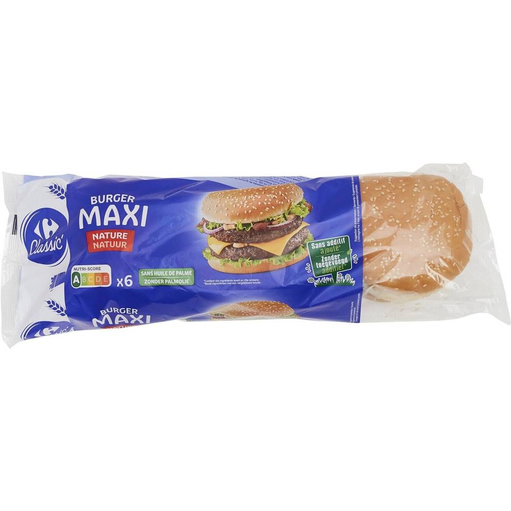 Carrefour Classic' - Pains spéciaux burger maxi nature (6 pièces)