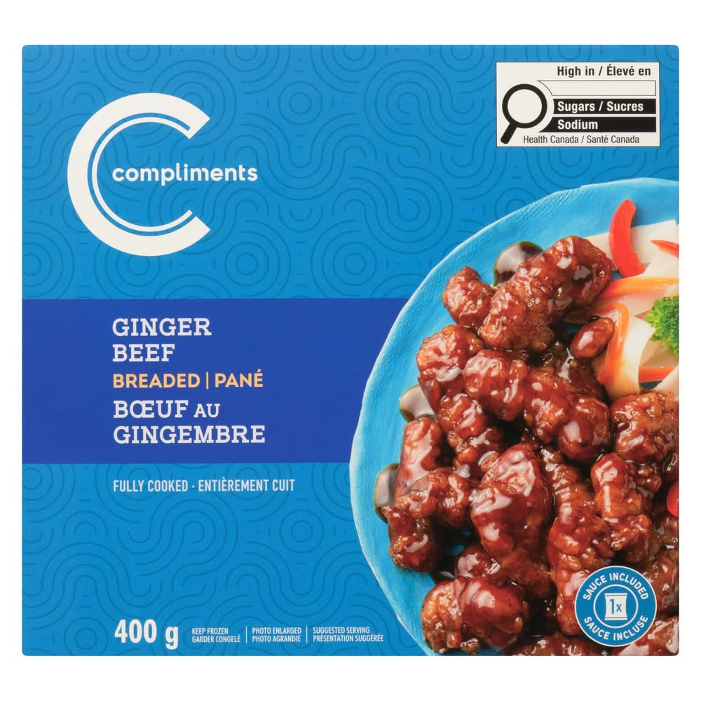 Compliments bœuf au gingembre pané entièrement cuit avec sauce - fully cooked breaded ginger beef with sauce