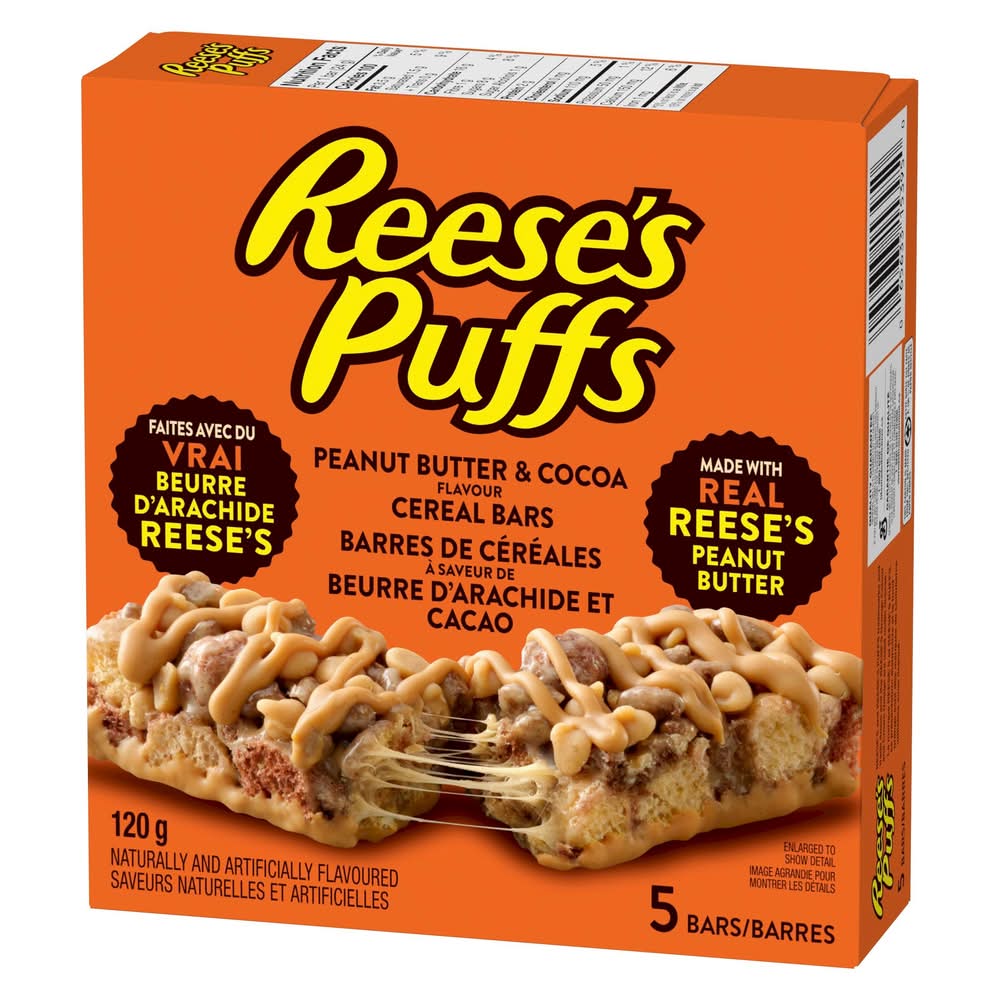Reese's Puffs Breakfast Cereal Treat Bars, Peanut Butter & Cocoa (120 g, 5 ct)