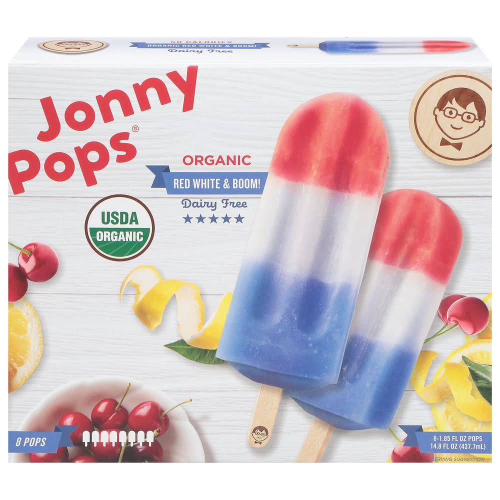 JonnyPops Organic Red White & Boom Pops (1.85 fl oz, 8 ct)