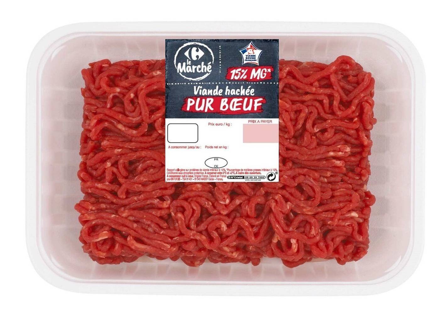 Carrefour Le Marché - Viande hachée pur bœuf 15% m.g. (350g)