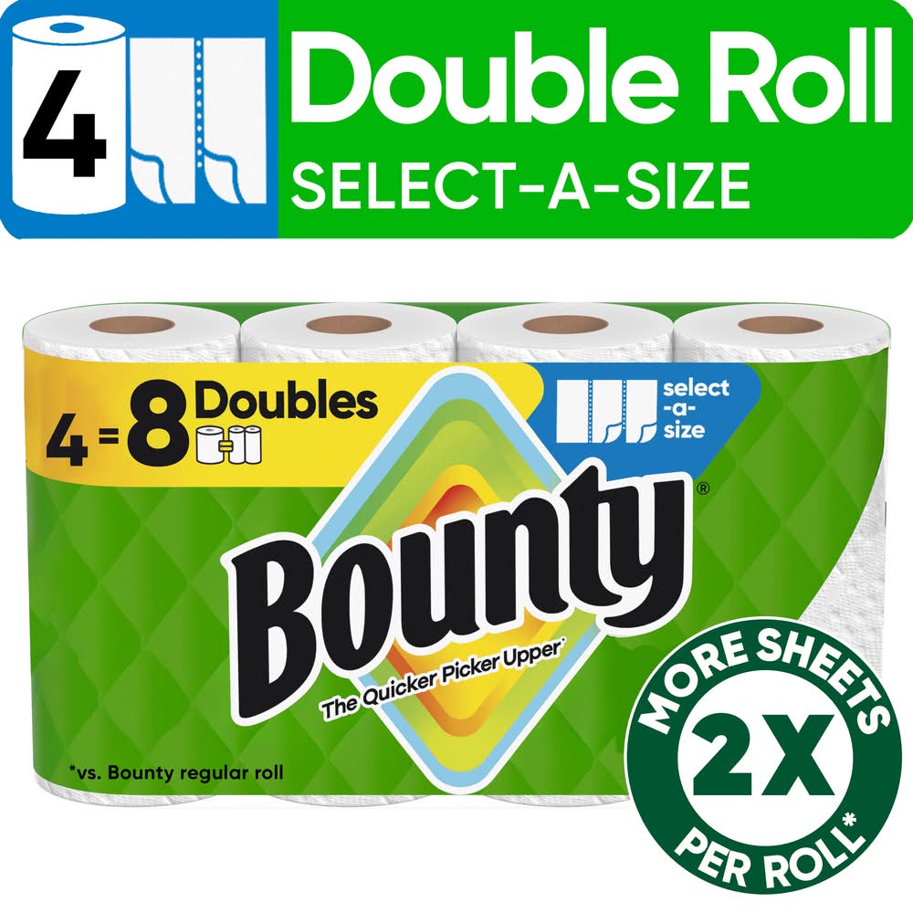 Bounty Select a Size 2 Ply Double Paper Towel Rolls, 11x5.9 in, White (4 ct)
