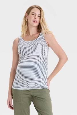 Fashion Maternity Tank Top - Isabel Maternity by Ingrid & Isabel™ White/Black Striped M: Cotton Modal Blend, Slim Fit, Scoopneck