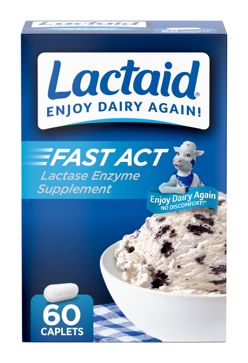 Lactaid Fast Act Lactase Enzyme Supplement Caplets (3.2 oz, 60 ct)
