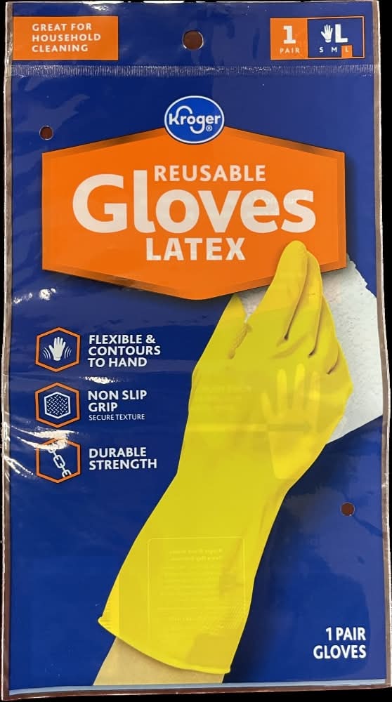 Kroger Latex Reusable Cleaning Gloves, L, Yellow