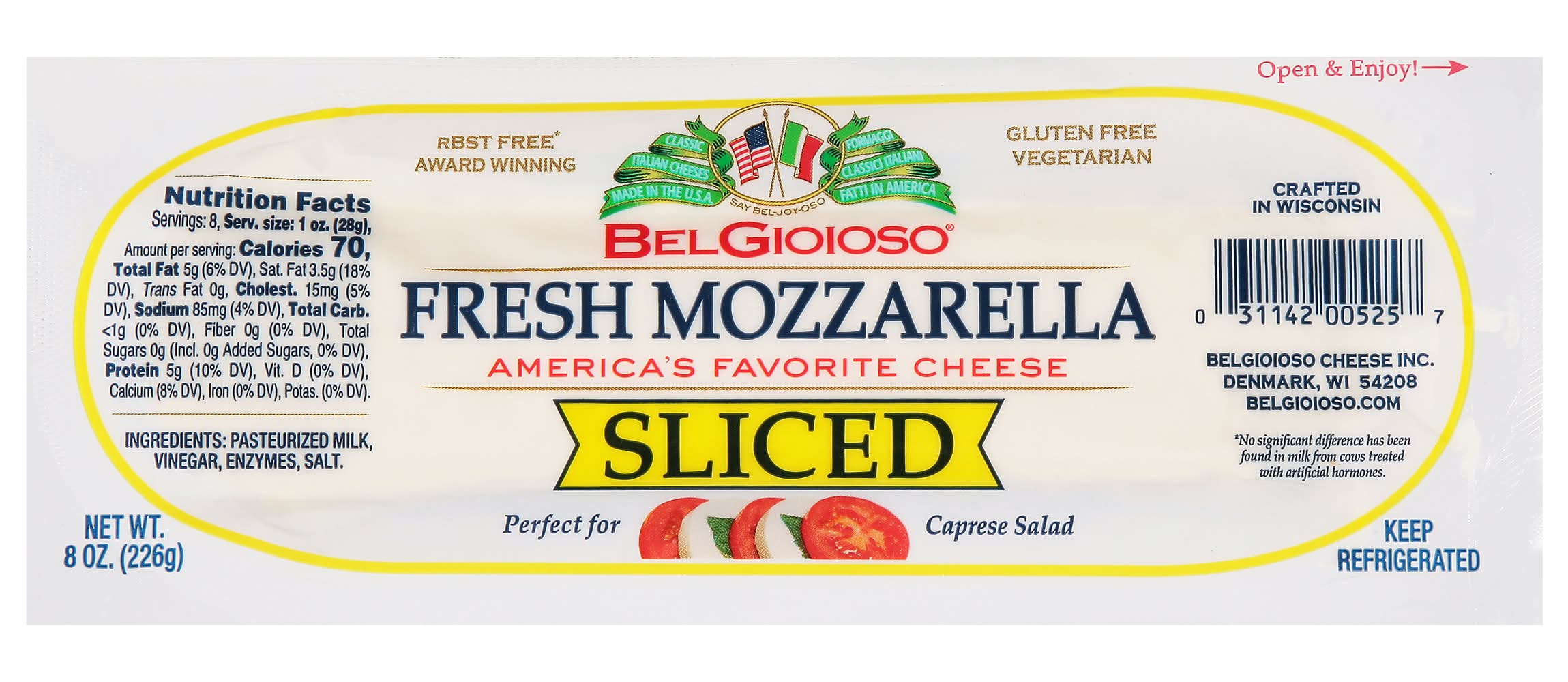 BelGioioso Gluten Free Fresh Mozzarella Sliced Cheese (8 oz)