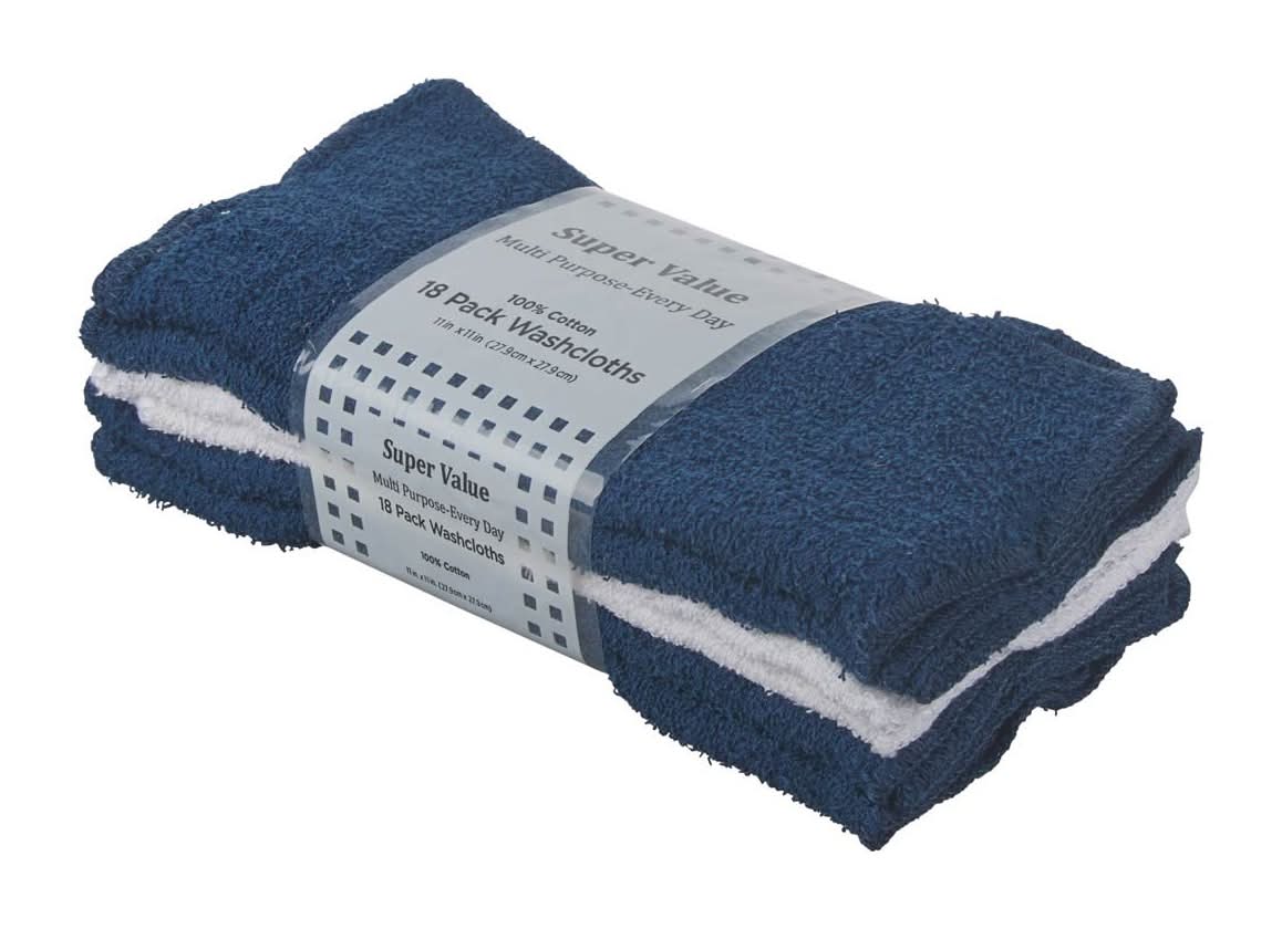 Super Value Multi-Purpose Every Day Washcloths 18 Pk 2 Assorted Colors