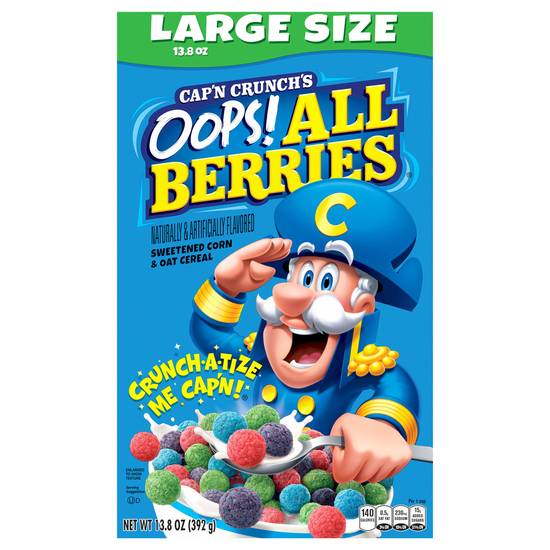 Cap'n Crunch's All Oops Large Size Berries Sweetened Corn & Oat Cereal